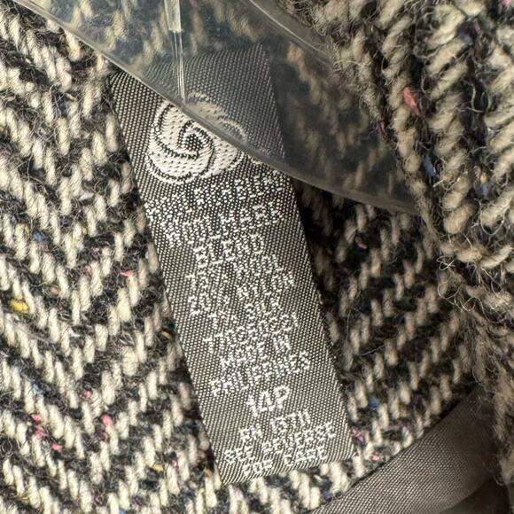 KATE HILL | Black & White Herringbone Peplum Wool Blend Pea Coat | Women's 14P - Picture 9 of 10